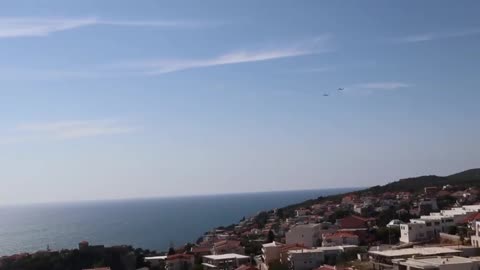 Two American B52H spotted flying at low altitude over Ulcinj, Montenegro.