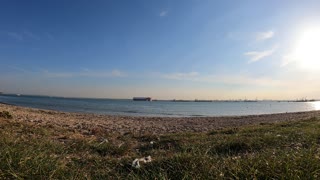 Timelapse overlooking a large river.