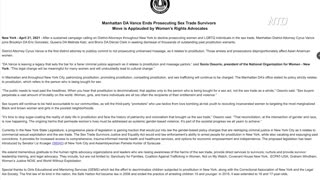 Manhattan District Attorney Stops Prosecuting Prostitution