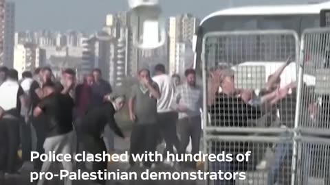 Hundreds of pro-Palestinian demonstrators clashed with police