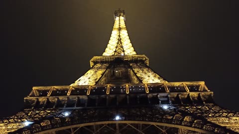Eiffel Tower at Night: Mesmerizing HD Drone View