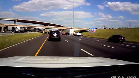 SUV Jumps The Guard Rail And Flips