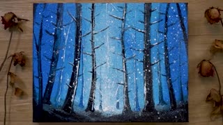 Snowy Forest at Dawn - Acrylic Painting Technique