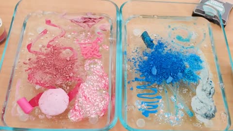 Mixing Makeup Eyeshadow Into Slime ! Pink vs Teal Special Series Part 30 Satisfy