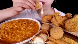 ASMR MUKBANG｜CHEESY CARBO FIRE NOODLES, CHICKEN, CHEESE BALL, CHEESE STICK EATING SOUNDS