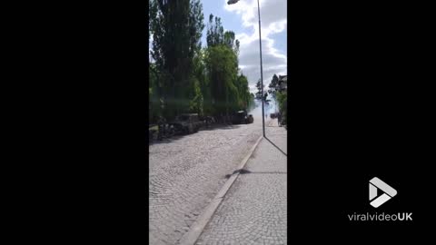 Tank takes out bike when handling corner || Viral Video UK