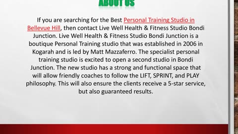 Personal Training Studio in Bellevue Hill
