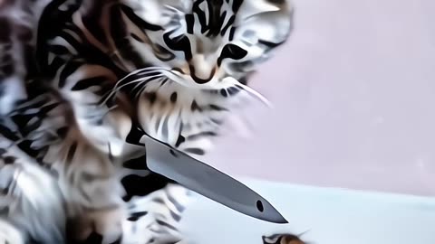 Cat used knife to kill mouse🤣 || Reaction😍2024