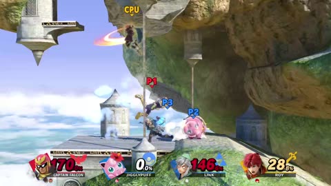 Jigglypuff and Link Vs Captain Falcon vs Roy on Temple (Super Smash Bros Ultimate)
