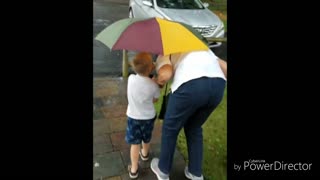 Little boy helping grandma to car