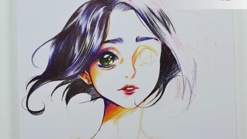 Draw The Girl's Hair In Blue