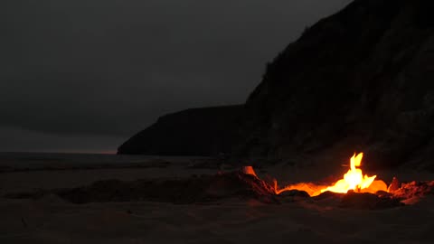 4K Campfire on the Beach / Sounds of Crackling Fire, Crickets, & Ocean Waves