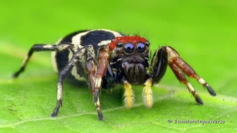 Arm-waving jumping spider is beautifully colorful