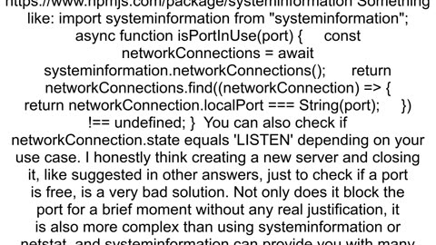 In nodejs how do I check if a port is listening or in use