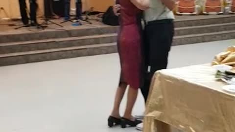 Loving couple 60 plus years together dancing both survivors