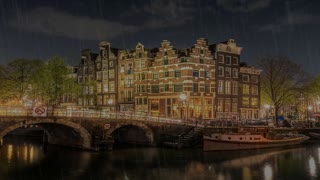 Relaxing night rain sounds for deep sleep - Amsterdam background