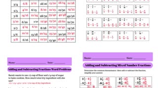 Fractions Math Worksheets for Middle School Math