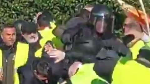 ! Los agricultores PASAN POR ENCIMA de los antidisturbios en el Palacio de la Aljafería de Zaragoza.