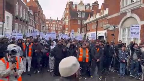 “Muslim Armies!” pro-Palestine rally outside the Egyptian Embassy in London