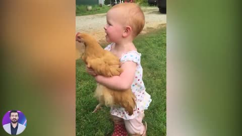 Funny and Cute Baby Moments : 1001 Funny Babe Reaction When Play with Chicken