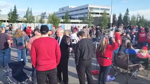 Festive atmosphere outside the President Donald Trump Save America rally in Anchorage this morning!