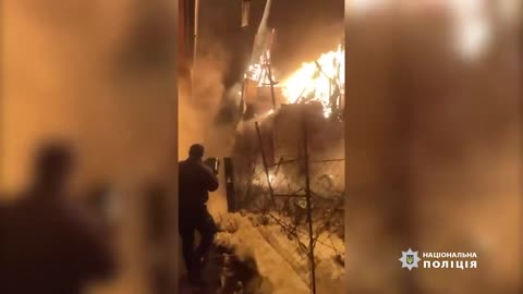 Sumy region. Extinguishing a fire in a private house caused by enemy shelling
