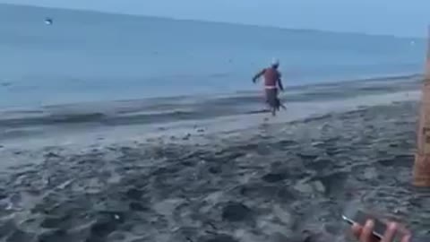 Young Man Attempts To Kick Stray Dog At Beach And Gets Dose Of Instant Karma!!