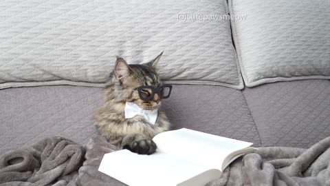 Adorable Kitty Falls Asleep Mid-Reading