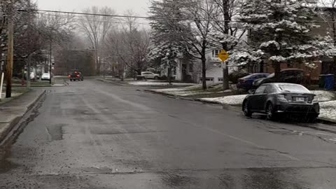 Snow in April in Quebec city Canada