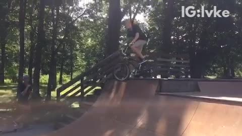 Nsfw blonde hair tries to ride bicycle in half pipe falls