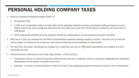 Personal Holding Company Taxes - Schedule PH Form 1120