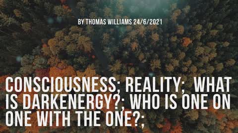 Consciousness; Reality; What is dark energy; Who is one on one with the one;