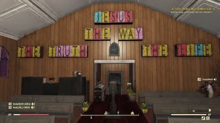 Church in Fallout 76 bible reading Revelation ch. 16-22