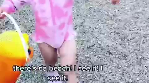 Little girl excited to go to the beach