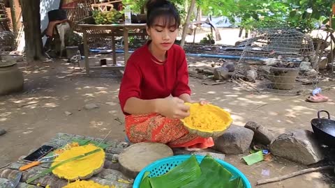 Primitive Technology_ Cooking skill dessert Cake Khmer recipe_Cooking skills _Khmer Survival Skills