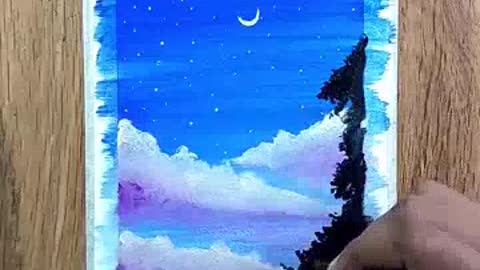 Drawing with 30 Rs Watercolor - Moonlight Scenery Painting - Watercolor Painting