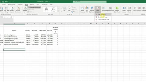 Excel - Creating a drop down list