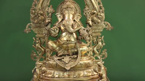 29" The Splendour Of Lord Ganesha-Seated Under A Kirtimukha Aureole | Handmade | Exotic India Art