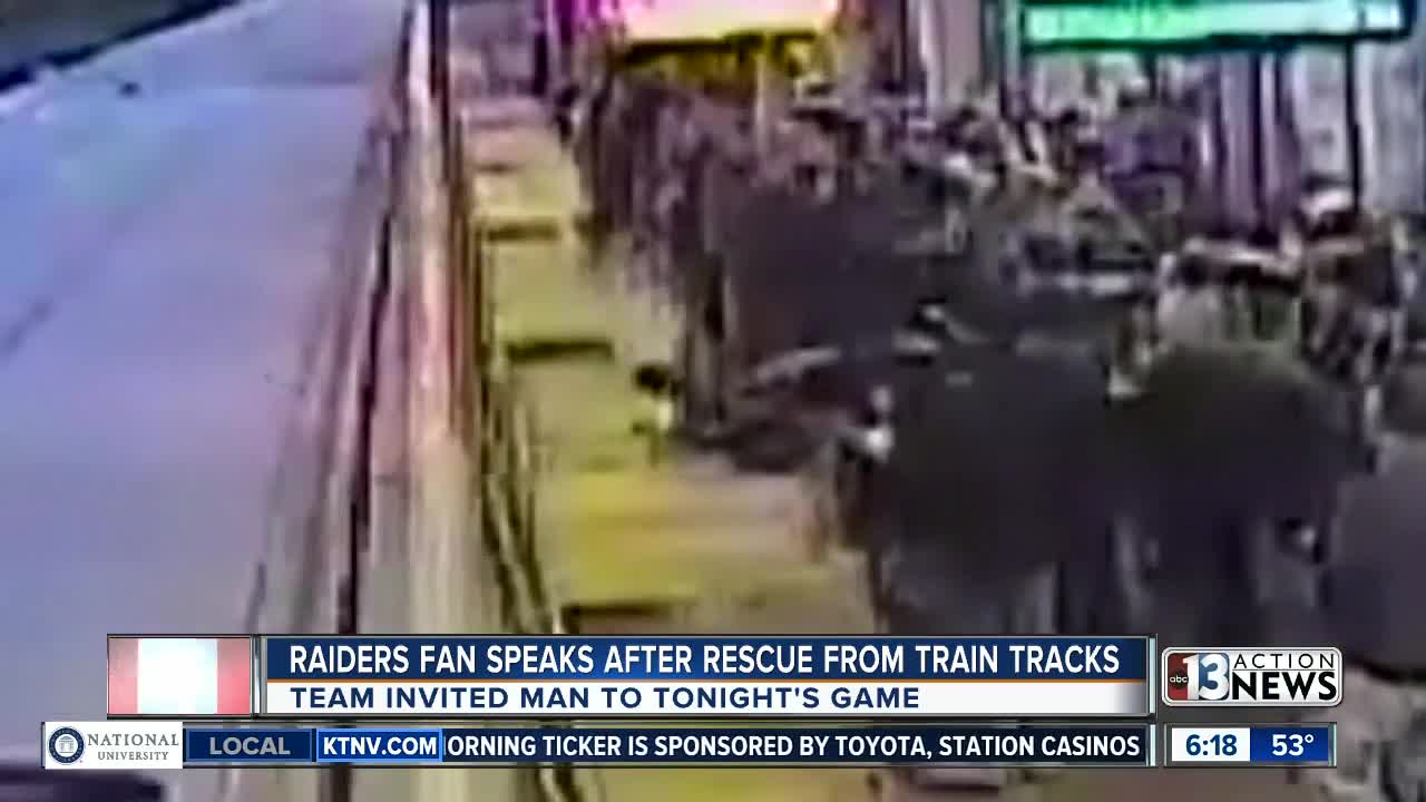 Raiders fan almost hit by train