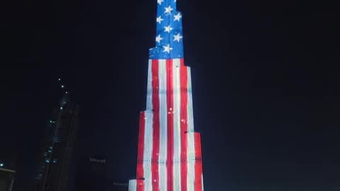 Laser light shoe on Burj Khalifa of American national flag
