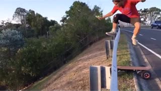 Electric skateboard rail jump fail