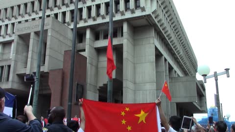 Flag of Communist China Flies on Boston City Hall Plaza with Elected Officials On Hand