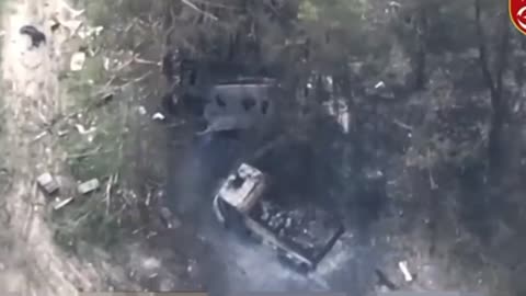 Ukrainian troops destroy Russian hideout in woods