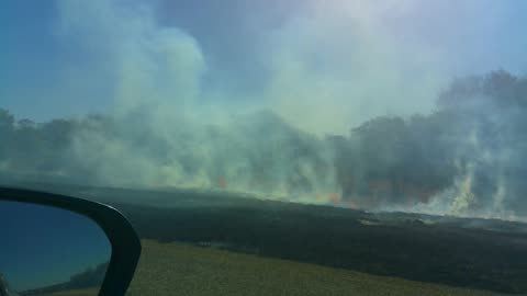 Fire burning next to the road