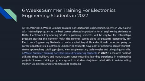 6 Weeks Summer Training For Electronics Engineering Students in 2022