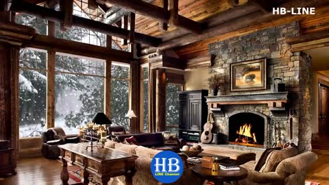 Relax Soothing piano music Living Room with snow falling & crackling fireplace Relaxing music