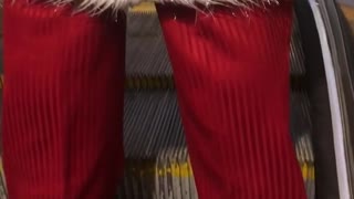 Pimp outfit white fur red pants escalator