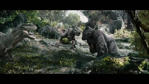King Kong vs T-Rexes fight scene