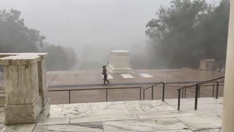 Old Guard Stood Watch Over The Tomb Of The Unknown Soldier In Downpour Conditions