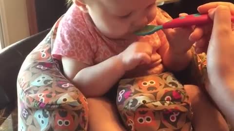 Baby's priceless reaction after first time tasting food